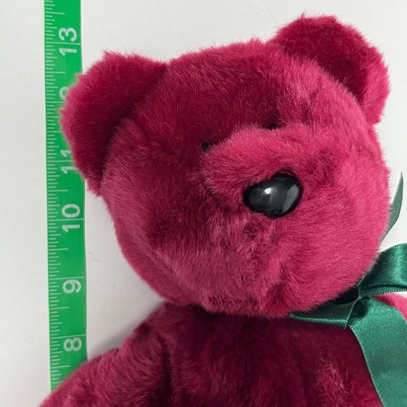 Ty Teddy 13" Beanie Baby Buddies Cranberry Red Plush Bear Green Ribbon Rare - Picture 7 of 7